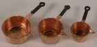 COPPER SAUCEPANS x3