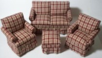 SOFA SET-BURGUNDY CHECK