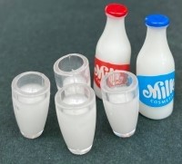 DRINKS-MILK BOTTLES & 4 GLASSES