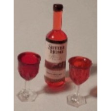 DRINKS-BOTTLE & 2 GLASSES-RED
