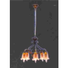 CHANDELIER PEWTER 5 ARM FROSTED TULIP 