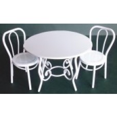 WHITE WIRE ROUND TABLE & CHAIRS