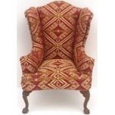 ARMCHAIR-WING BACK RED/GOLD FABRIC