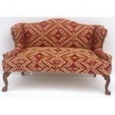 SOFA-WING BACK WITH RED/GOLD FABRIC